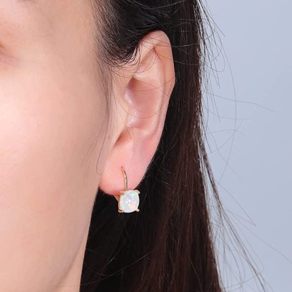 Gold Opal Drop Earrings - Picture 1 of 4